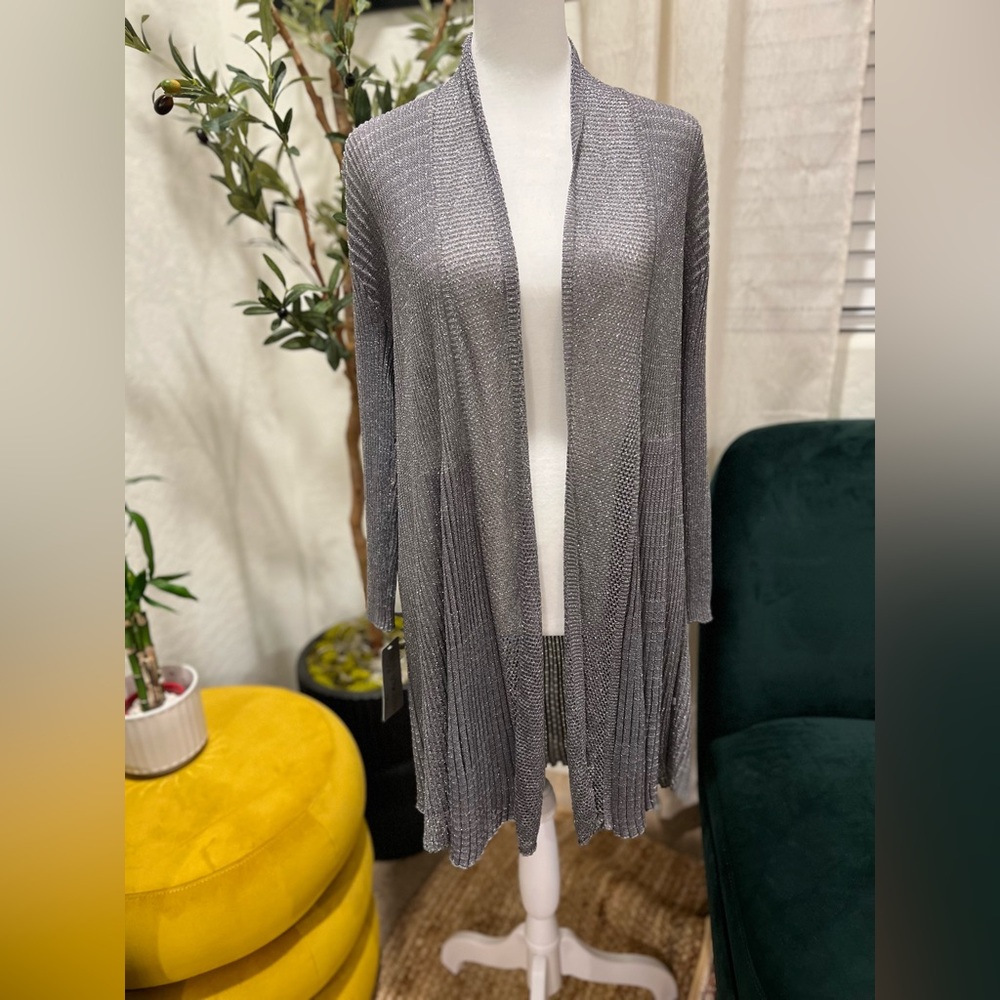 Brand New With Tag Silver Open-Front Cardigan